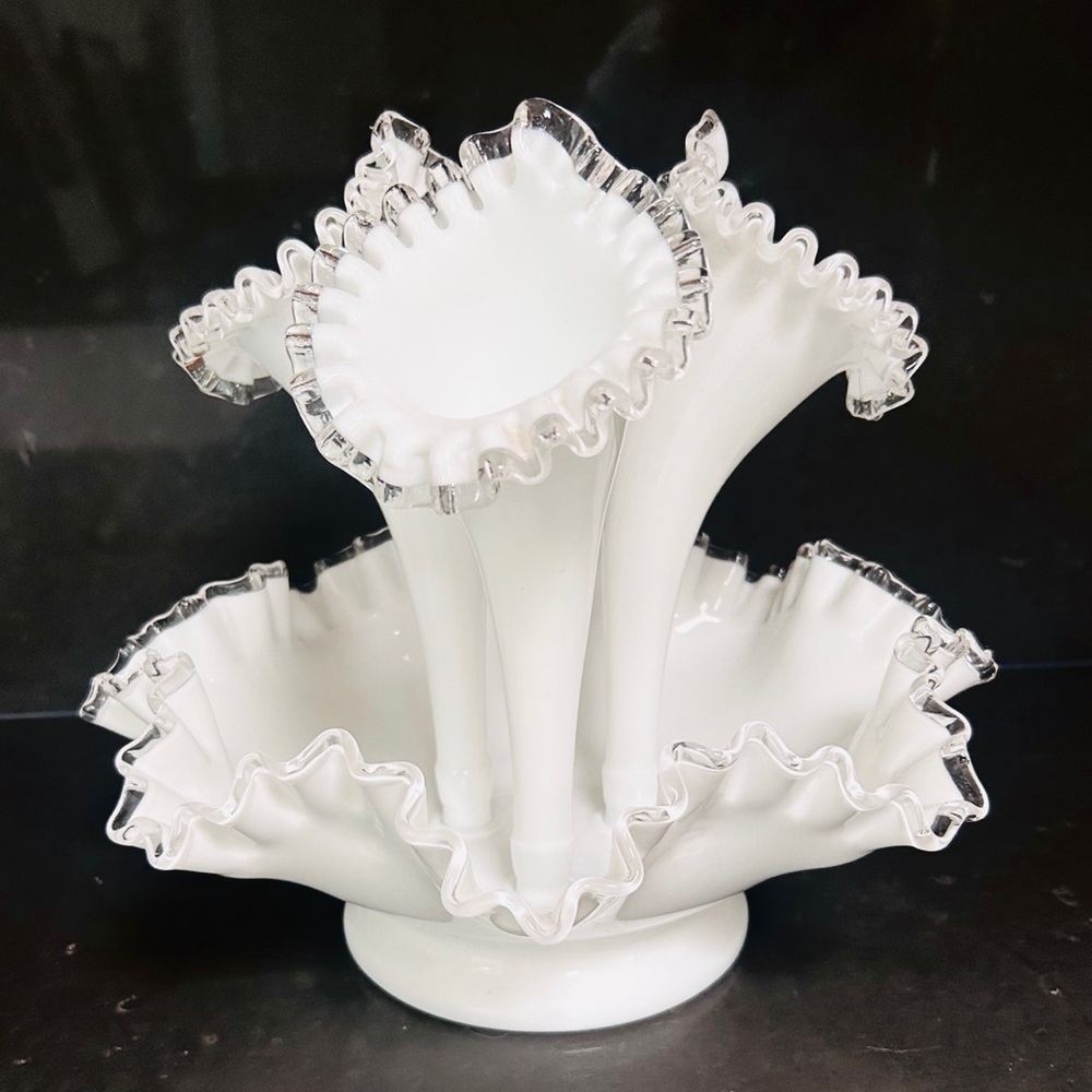 Fenton Silver Crest 3 Horn Epergne Bowl